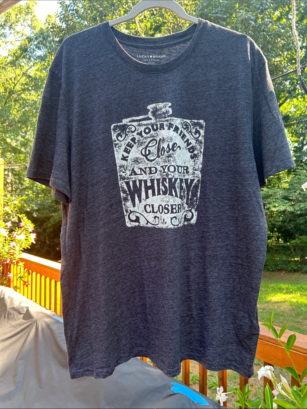 Lucky Brand Men’s Heather Charcoal Graphic Tee - White Whiskey Print